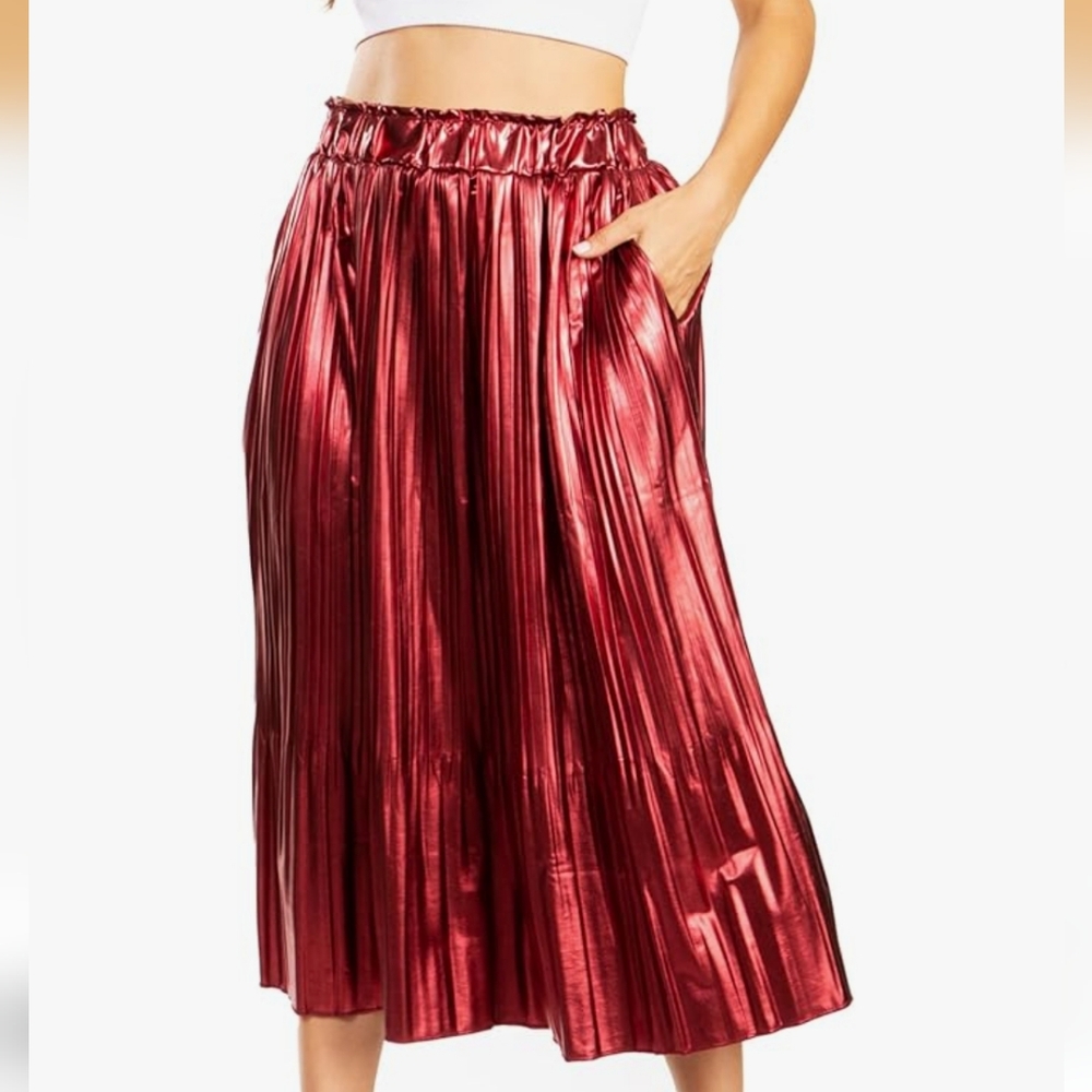 Elegant Shimmering Red Midi Skirt
